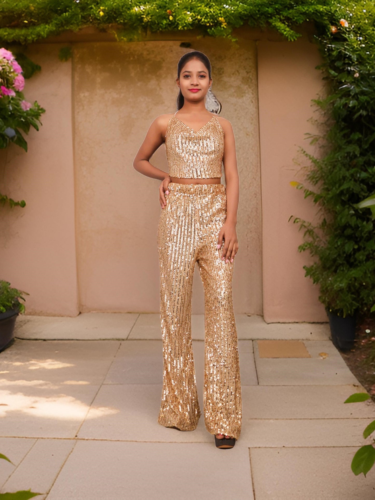 Sequins Spaghetti Neck Co-Ord Set by Shreekama-9