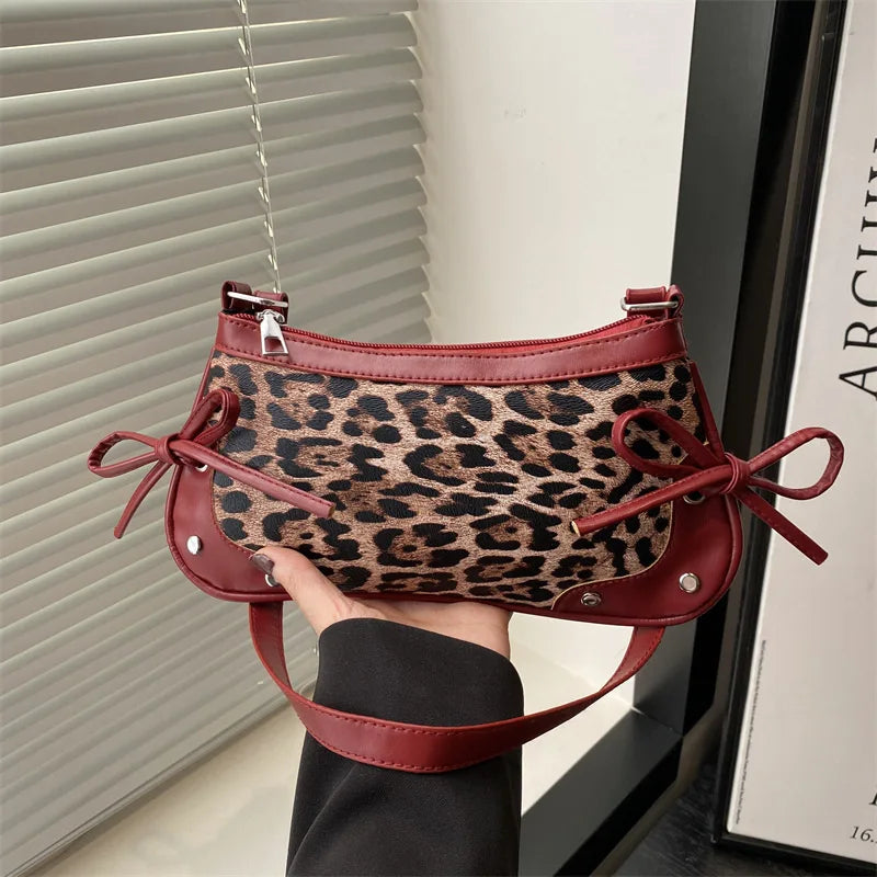 New Armpit Bag Trendy Shoulder Bag Sweet Double Bow Handbag Women's Bag Retro Simple Fashion Armpit Bags-2